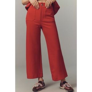 NWT Anthropologie The Colette Knit Crop Wide-Leg Pants Red 29